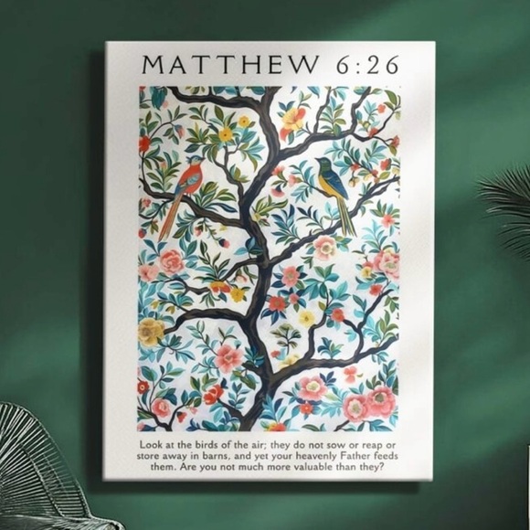 Other - Bible Verse Floral and Bird Wall Art, 8x12, Canvas on Wood Frame, Ready to Hang